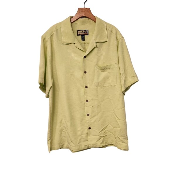 Havana Jacks Cafe Hawaiian Shirt Yellow Palm‎ Trees Embroidered Button Up Large - Picture 1 of 15
